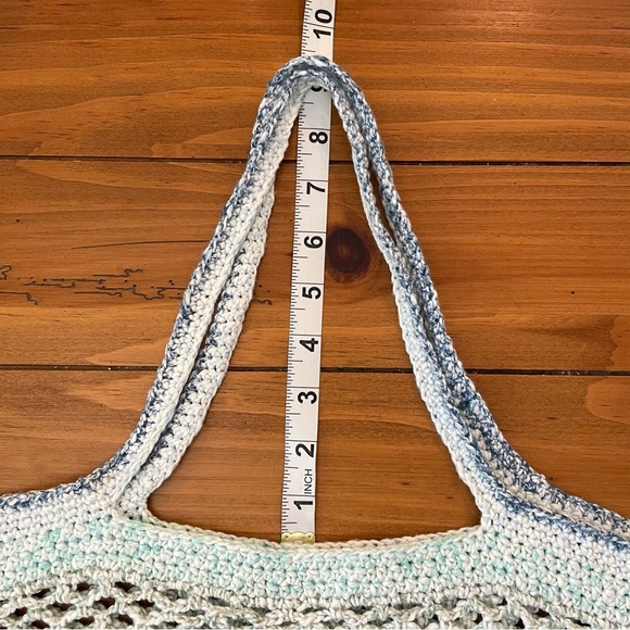NEW! Handcrafted Crochet 100% Cotton Packable Tote Bag & Pouch - Blue/Green - Picture 11 of 16